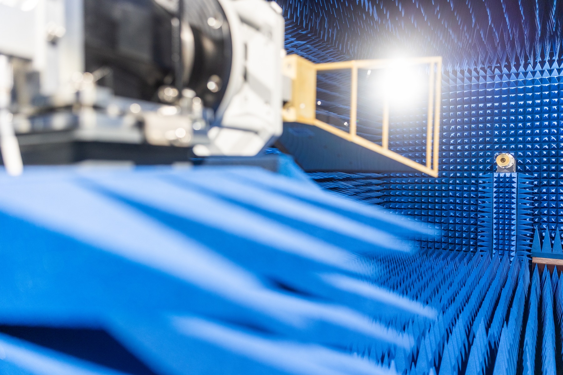 RF antenna measurement setup inside the anechoic chamber