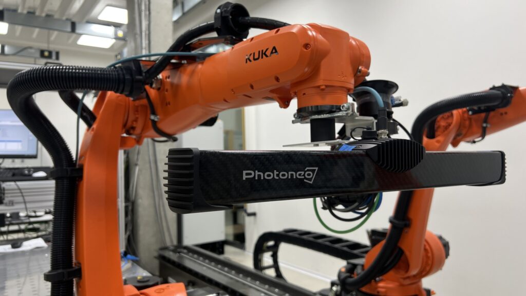Photoneo 3D scanner mounted on an industrial robotic arm